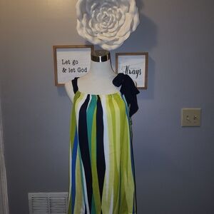 Rafaella Blue and Green Striped Sleeveless Blouse